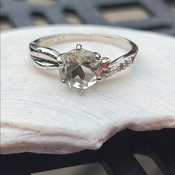 Natural Round ~1ct Prasiolite & Diamond Ring Sterling Silver Size 7.5 - Picture 8 of 14